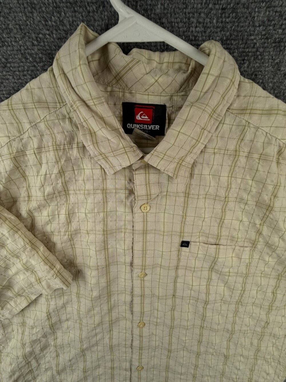 Quiksilver Quicksilver Button Up Shirt Men Short Sleeve Large Beige Check Rayon